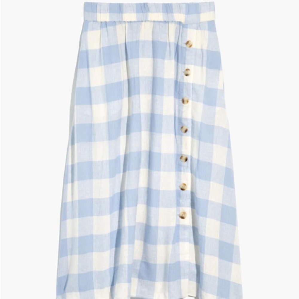Madewell Light Blue and White Gingham A-Line Skirt